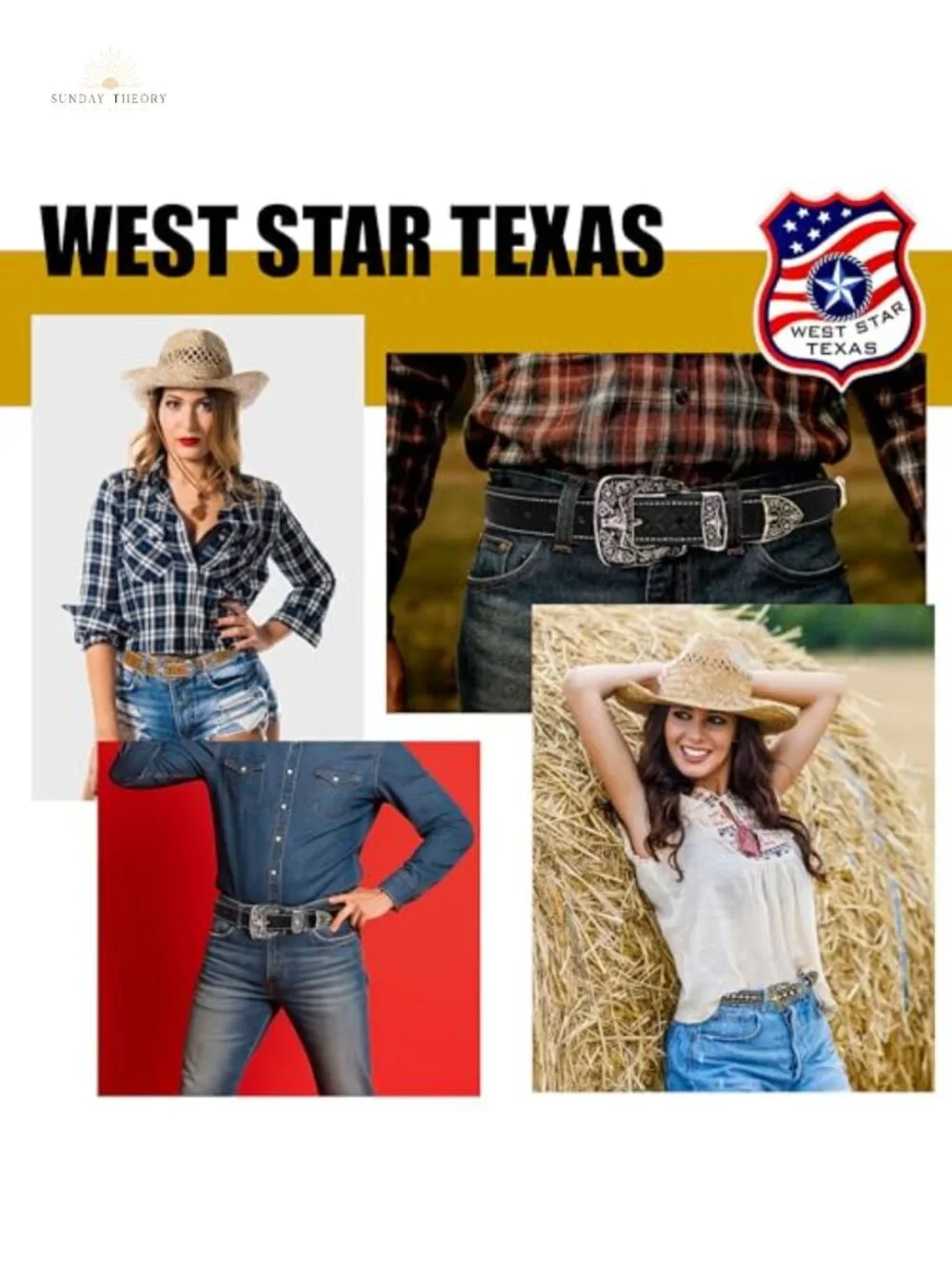 Genuine Leather Concho Belt - Ornate Silver Star Buckle Western